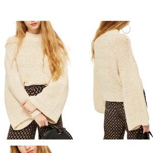 Topshop Cream Natural Yarn Bell Sleeve Sweater